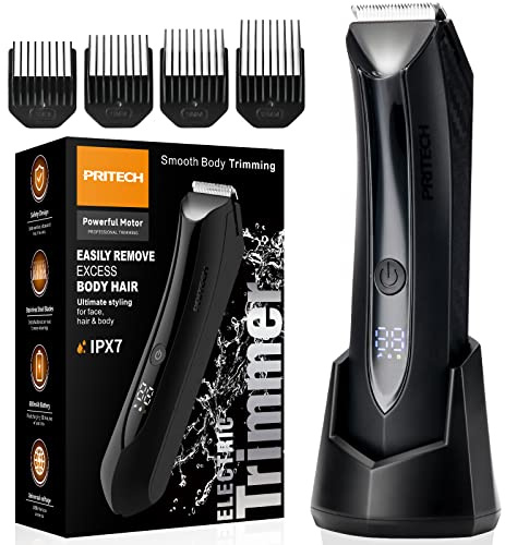 PRITECH Intimrasierer Mann, Elektrischer Körperrasierer Herren – Wasserdichter Rasierer intimbereich Trimmer, Ballrasierer, USB-Ladestation, Körperpflege-Set mit Keramikklinge (Schwarz)