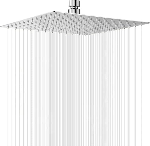 Duschkopf Regendusche Brause Bad Amatur Dusche Luxus Kopfbrause 12 Zoll Regenbrause Regenduschkopf Chrom(30 x 30cm)