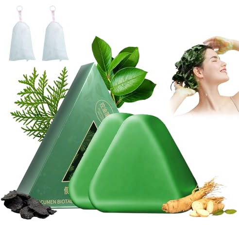 2 Stück Triangle Shampoo Bar,Haarseife Mit zwei Schaumnetz,Festes Shampoo, Sanfte Reinigungund Nährende Pflege Für Pflegekräftig Aussehendes Haar