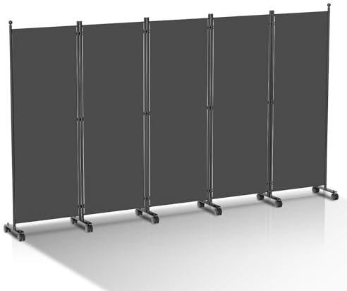 Ansobea Paravent Raumteiler auf Rollen, Trennwand Faltbar 5-teilig 284x181x30cm,Sichtschutzwand für Balkon,Spanische Wand Sichtschutz aus Polyesterfaser,Paravent Einfache Installation（Anthrazit）