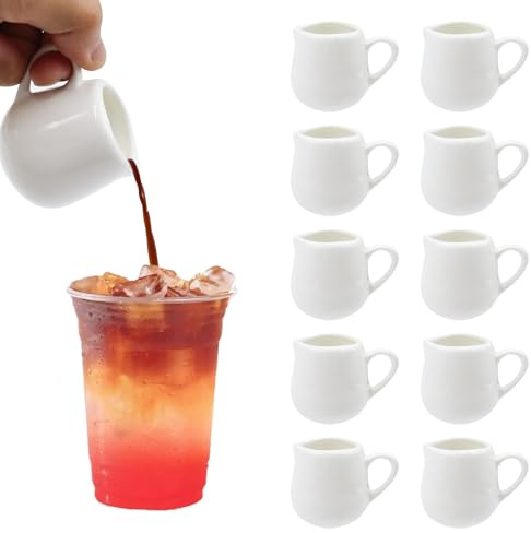 WestCH 10 Stück Weiße Milchkännchen Porzellan 50ml Mini-Kännchen Milchkännchen Klein mit Griff Sahnekännchen Klein Keramik Milchkanne für Milch,Soße,Kaffee,Saucen,Küche,Bar,Café