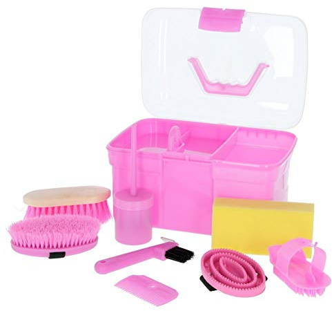 Covalliero Putzbox 8-teilig befüllt, Putztasche, Reinigungstasche, für Kinder, rosa, Polypropylen, 32x24x20cm, 1kg, Reiter, Pferdebesitzer