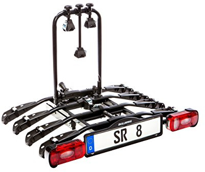Bullwing SR8 Fahrradträger für 4 Fahrräder auf Auto Anhängerkupplung Heckträger Radträger abklappbar mit Schnellverschluss und Diebstahlschutz mit Wandhalterung und Rahmenhalter
