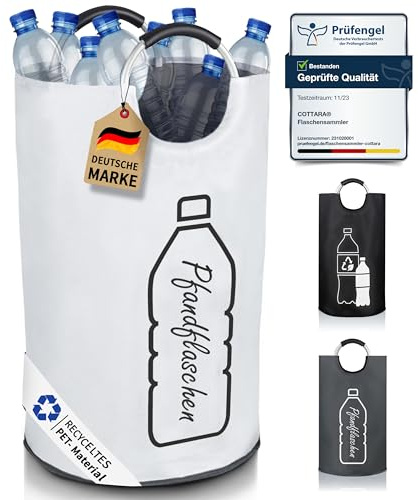 COTTARA® 70L Pfandflaschen Sammelbehälter – wasserabweisend, schmal, Weiß | Flaschensammler Leergut Behälter schafft saubere Ordnung – ideal als Pfandbehälter und Flaschenaufbewahrung in der Küche