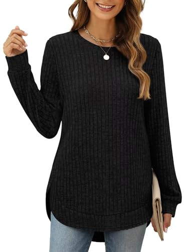 XIEERDUO Pullover Damen Strickpullover Gebogener Saum Sweatshirt Herbst Winter 2026