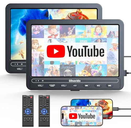 10,5 Zoll DVD Players Auto 2 mit HDMI-Eingang, 5-Stunden-Akkulaufzeit, DVD-Player Auto, USB/TF-Karte, Speicherkapazität, Wiedergabe gleicher/verschiedener Filme, Regionsfrei