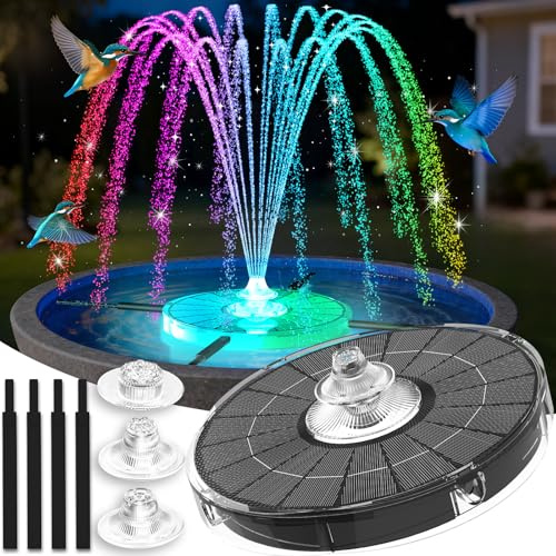 Luxfero 2026 Solar Springbrunnen für Außen,4000mAh Solarbrunnen für Draussen mit 3 Düsen,Springbrunnen Pool mit Lichter,Solar Teichpumpe, Solar Wasserpumpe Solar schwimmender Fontäne Pumpe für Garten