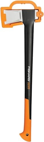 Fiskars Spaltaxt, Inklusive Klingen- und Transportschutz, Länge: 72 cm, Antihaftbeschichtet, Hochwertige Stahl-Klinge/Glasfaserverstärkter Kunststoff-Stiel, Schwarz/Orange, X25–XL, 2,4 kg, 1015643