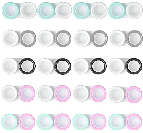 20PCS Kontaktlinsenbehälter, Linsenbehälter, Kontaktlinsen Behältnis Set, Brillenetui Tragbar, Reise Kontaktlinsen Set, Kontaktlinsendose mit Schraubverschluss für Zuhause und Reisen, 5 Farben