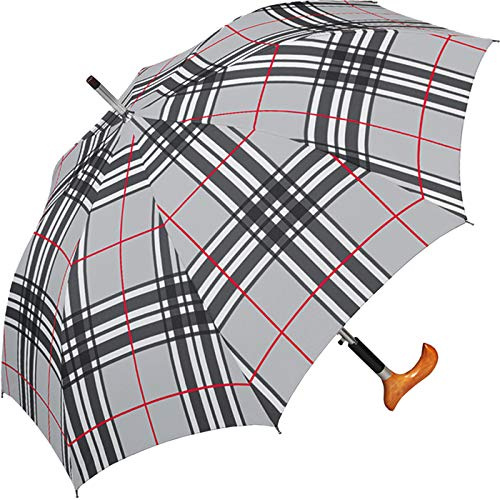 Happy Rain Selection Stützschirm mit Fritzgriff aus Holz mit Automatik stabil windfest - checks light grey (86 cm)