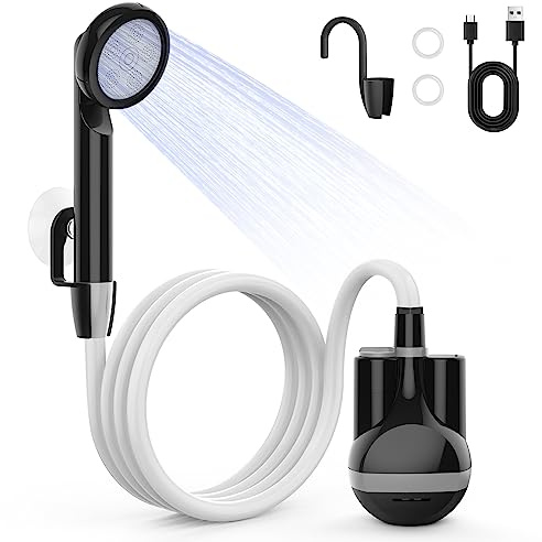 YAOBLUESEA Camping Dusche mit Pumpe tragbare Campingdusche mit Akku 2200mAh wiederaufladbar Batterie Portable Dusche Set für Außen und Innen mit 1.8m Schlauch für Garten Strand Reisen Autowäsche-IPX8