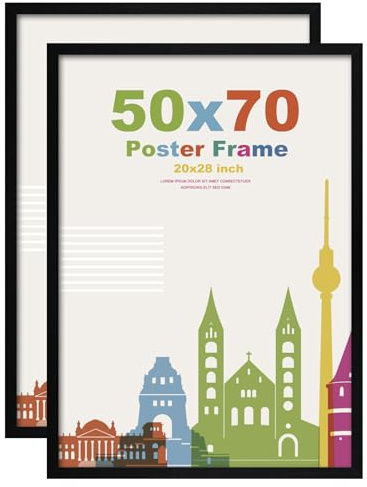 Egofine 2 Pack Bilderrahmen 50x70 cm, Holzrahmen mit Acrylglas, 50x70 cm Bilderrahmen Schwarz für Fotos, Zertifikate und Poster, Horizontale oder Vertikale Wandmontage, Großer Fotorahmen
