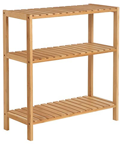 SONGMICS Badezimmerregal, Badregal, Küchenregal, Schuhregal mit 3 Ebenen, Standregal aus Bambus, 26 x 60 x 66 cm, für Bad, Wohnzimmer, Flur, Küche, naturbeige BCB33Y