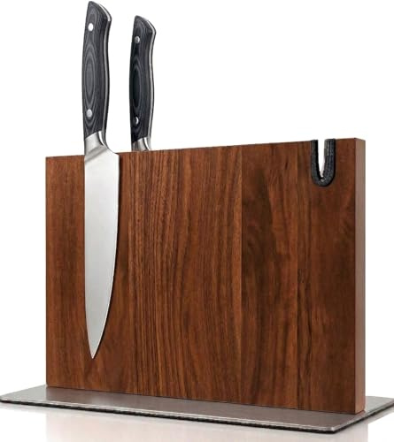 Magnetischer messerblock XL aus Holz mit Messerschärfer. Universal Messerhalter magnetisch ohne Messer mit Stahlsockel. Messerblock ohne Messer magnetisch aus Holz. Magnetmesserhalter. (Akazie)