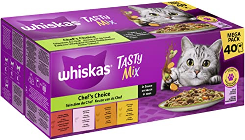 WHISKAS TASTY MIX Nassfutter in Sauce für Katzen 40 x 85g Chef’s Choice