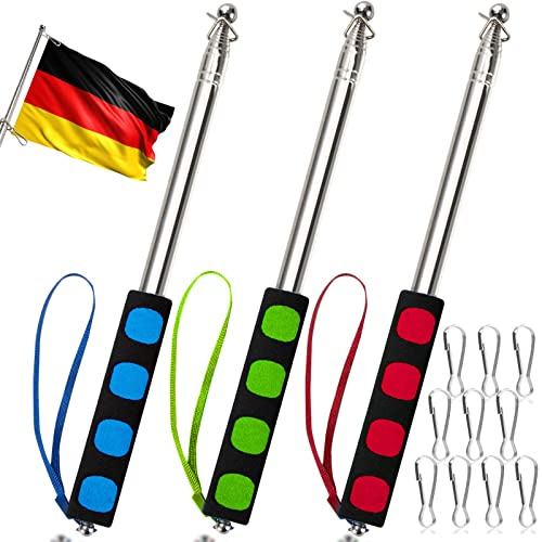Heveer Teleskop Fahnenstange 3 Stück 2M Edelstahl Teleskop Fahnenmast mit 10 Clips Tragbarer Handheld Fahnenstange für Reise Camping Lehrer Reiseleiter
