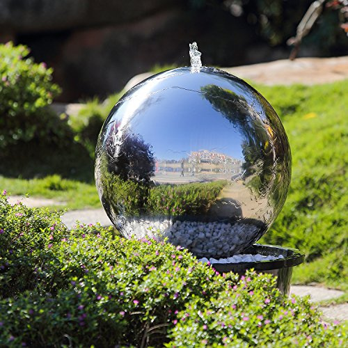 Köhko 50 cm Kugelbrunnen Hochglanz poliert 21005 aus Edelstahl mit LED-Beleuchtung