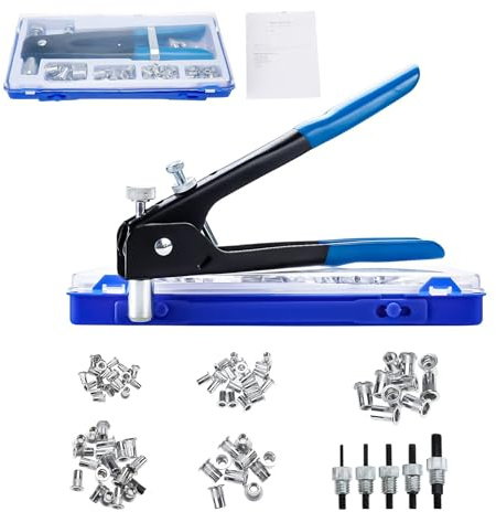 FreeTec 86 tlg Nietmutternzange Set, Blindnietmuttern Zange mit M3 M4 M5 M6 M8 Nietmuttern Gewinde, Gewindenieten Einnietmuttern Zange Werkzeug mit Dornen für Metal Rohr Auto Möbel Zaun Reparatur