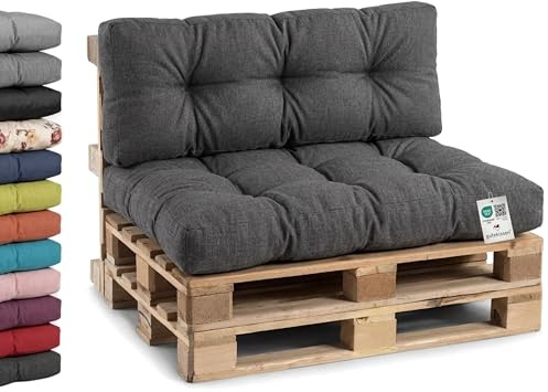 Gutekissen® Palettenkissen, Gartensofakissen, Gesteppte Kissen gefüllt mit granuliertem Poulirette-Schaum, viele Farben und Größen PPI (Set (Sitzkissen 120x80 +Rückenlehne 120x40), Anthrazit)
