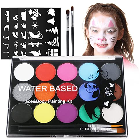 URAQT Kinderschminke Set, 15 Farben Schminkfarben Schminkpalette, Waschbar Face Paint Bodypaint Schminkset, Körperfarbe Kinder für Halloween Karneval Make-up Fasching