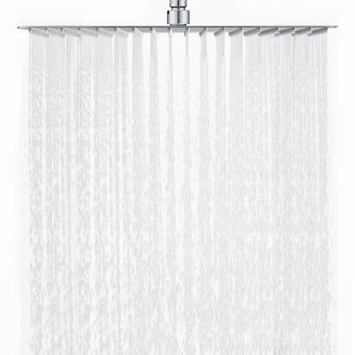 DETBOM Duschkopf Regendusche 16 Zoll, Regenduschkopf 40x40cm Quadrat, Chrom | 304 Edelstahl Regendusche Duschkopf Wassersparender mit 324 Silikondüsen mit Antikalk-Funktion, Duschkopf Groß 360° Drehbar