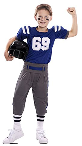 Generique - American Football-Kinderkostüm für Jungen Sportliche-Verkleidung blau-Weiss-grau - Multicolore