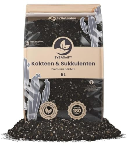 Sybotanica - Kakteen & Sukkulenten-Erde 5 L – Premium Coco Blumenerde für Aloe, Sansevieria & mehr, Torffrei & 180 Tage Bio-Dünger – Für Zimmerpflanzen-Liebhaber