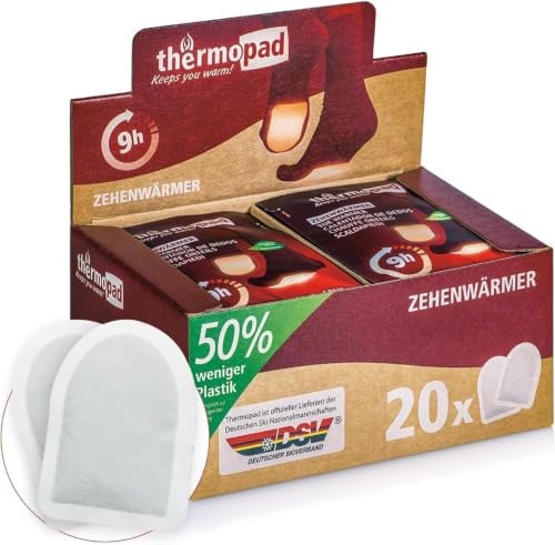THERMOPAD Zehenwärmer - 20 Paar Wärmepads für 9 Stunden Wärme | Sofort einsatzbereite Fußwärmer I Extra Warmer Fusswärmer – ideal für Outdoor-Aktivitäten & Ski-Schuhe I Fuss-Wärmekissen