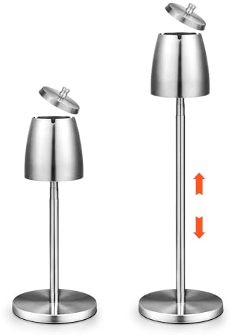 WIYETY Einstellbarer Standaschenbecher Edelstahl Draußen Standaschenbecher: Ausziehbar 34-68 cm, Silber, Rutschfest Boden, Deckel