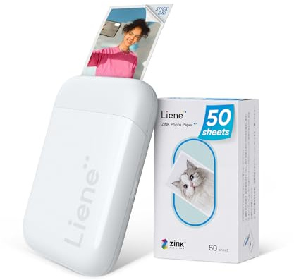 Liene Pearl K100 Mini Fotodrucker für Smartphone(5x7,6cm) - mit 50 Blatt Zink-Fotopapier mit Kleberückseite, 300DPI Bluetooth Sofortbilddrucker kompatibel mit iOS & Android, Integrierter Akku