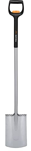 Fiskars Teleskop-Spaten für weiche, steinarme Böden, Rund, Länge: 111 - 130 cm, Verstärktes Borstahl-Blatt, Schwarz/Orange, Xact, 1066733