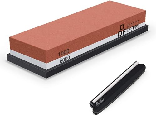 DDF IohEF Schleifstein, Körnung 1000/6000 Abziehstein Wetzstein Professionell 2-IN-1 Doppelseitiger Messerschärfer mit Rutschfestem Silikonhalter und Messer-Halter für Messer
