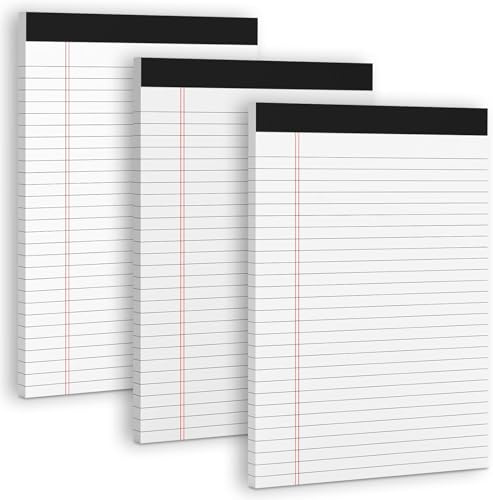 Notizblock A4 Legal Notizblöcke, 3 Stück Schreibblock Breit Liniert Notizblöcke, Mikroperforiert Block Liniert A4, Doppeldruck Liniertes 30 Blatt Pro Weißen Schreibblöcke für Schule, Haus, Büro