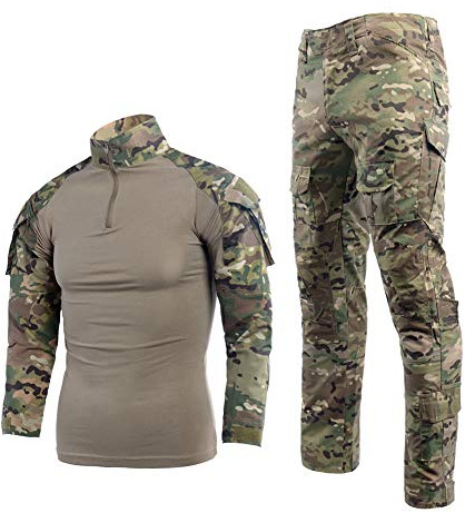 Airsoft Tarnanzug Herren Paintball Combat Shirt Taktische Hose Langärmlige mit 1/4 Reißverschluss Militär Anzug Outdoor Camouflage Jagdbekleidung BDU
