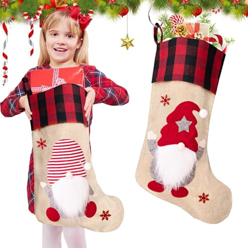 NOCHME Nikolausstrumpf Kamin Zum Befüllen 2er Groß Jute Weihnachtsstrumpf Nikolausstiefel Weihnachtssocken Kaminsocken Zum Aufhängen Weihnachtsdeko Strumpf Weihnachten Dekoration