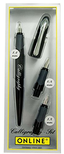 Online Air Kalligraphie Set I Schwarzer Schönschreibfüller mit Kombipatrone & 3 Federn in den Strichstärken 0,8/1,4/1,8mm I Kalligraphie Füller Geschenkset I Standard-Tintenpatronen & Konverter