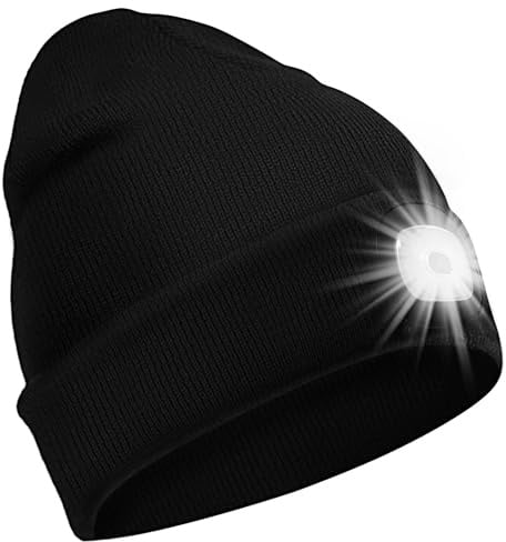 SPGOOD LED Beanie Beleuchtete Mütze mit Licht,Geschenke für Männer Winter Warm LED Mütze, Lampe Laufmütze für Angeln,Jogger,Camping,Laufen(Schwarz)