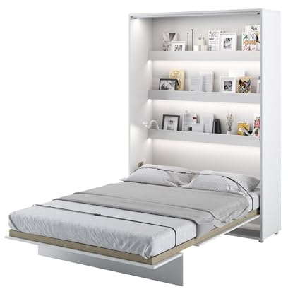 MEBLINI Schrankbett Bed Concept - Wandbett mit Lattenrost - Klappbett mit Schrank - Wandklappbett - Murphy Bed - Bettschrank - BC-01-140x200cm Vertikal - Weiß Matt