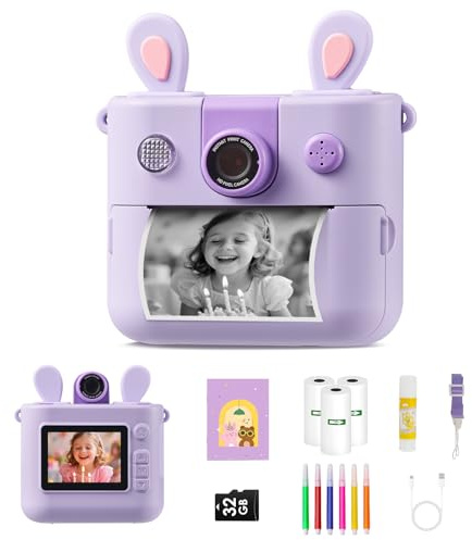 ORGSTA Kinderkamera Sofortbildkamera Digitalkameras Kinder Kameras | 32 GB 3 Rolle Etiketten Personalisierte Spielzeug Geschenke für 3-12 Jahre Jungen Mädchen
