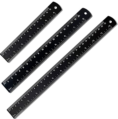 qingmeng Lineal 15cm 20cm 30cm, 3 Stück Metall Lineale, Doppelseitenskala Ruler, Schneidelineal, Stahllineal, Stahlmaßstab, Edelstahl Lineal, Taschenlineal Metall für Engineering Lehre Büro (Schwarz)