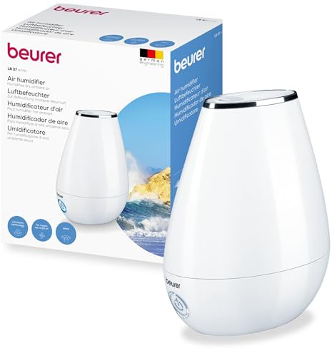 Beurer LB 37 Luftbefeuchter mit Ultraschall-Zerstäubung, inkl. integriertem Aroma Diffuser, Humidifier mit leisem Nachtmodus fürs Schlafzimmer, 2L Tank für Räume bis 20 m², weiß