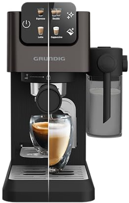Grundig KSM 5330 Espressomaschine Siebträgermaschine mit Milchbehälter, 1628W, 15 Bar, Dark Inox/Schwarz