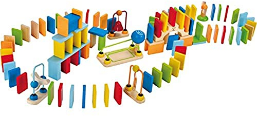 Hape Domino-Set aus Holz | Preisgekröntes Set aus Dominosteinen für Kinder, 107 stabile Dominosteine für vergnügliches Bauen und Stapeln
