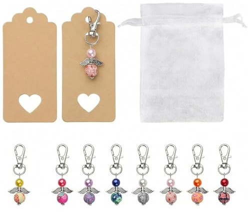 VGOODALL 32 Stück Schutzengel Anhänger Set mit Organzasäcken, Glücksbringer | Schutzengel Schlüsselanhänger für Konfirmation, Hochzeit, Taufe und Party Geschenk, Abschiedsgeschenk für Schulklasse