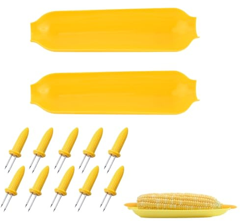 Maiskolben Spieße Maiskolben Halter Edelstahl Maiskolbenhalter Maiskolbenspieße mit Maisplatten für BBQ Party Picknick (Gelb)