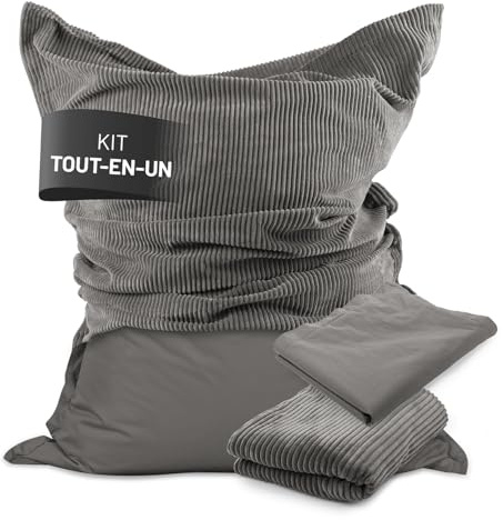 Lumaland Sitzsack Classic XXL All-in-One Set | Riesen Sitzsack XXL mit Cord & Outdoor Bezug für drinnen & draußen | Sofa Sessel mit im Innensack sicher verpackter EPS-Füllung – Hüllen Easy wechselbar