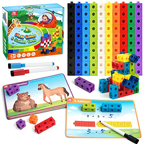 Coogam Mathe-Würfel, Manipulative Zahlenzählblöcke mit Activity Snap Linking Cube Math Construction Toy Geschenk für das Lernen im Vorschulkindergarten