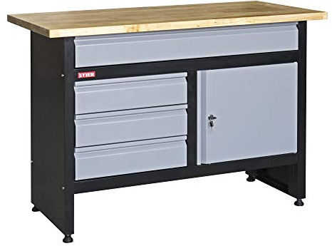 STIER Werkbank Basic, 4 Schubladen, Belastbarkeit 300 kg, BxTxH 1200x600x840 mm, mit Pulverbeschichtung