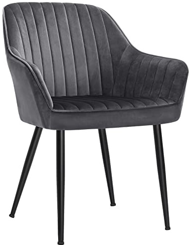 SONGMICS Esszimmerstuhl, Sessel, gepolsterter Sitz, mit Armlehnen, Sitzbreite 49 cm, Metallbeine, Bezug aus Samt, Belastung 110 kg, für Wohnzimmer, Schlafzimmer, Grau LDC087G01