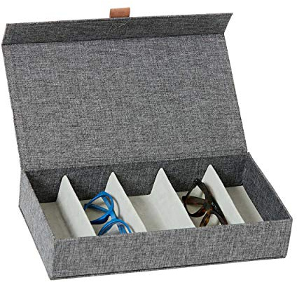 LOVE IT STORE IT Premium Brillenbox für 5 Brillen - Brillen Organizer Grau | 5 Fächer, innen mit Samt, Magnetverschluss, Sonnenbrillen Aufbewahrung, Brillen Organizer, Brillenablage, 30x17x6 cm